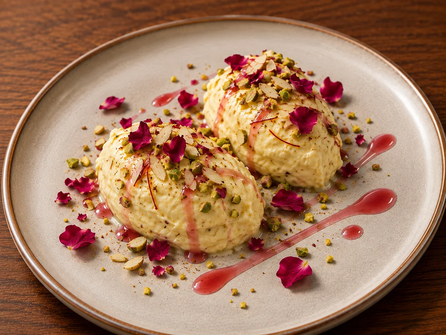 Silky saffron and cardamom Shrikhand with pistachios at Sevana